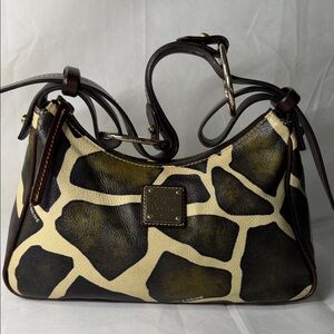 Dooney & Bourke Brown and Cream Giraffe-Print Leather Shoulder Bag